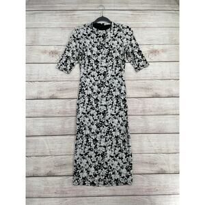 Alice + Olivia Floral 1/2 Sleeve Bodycon Midi Dress Women's Size XS Black/White